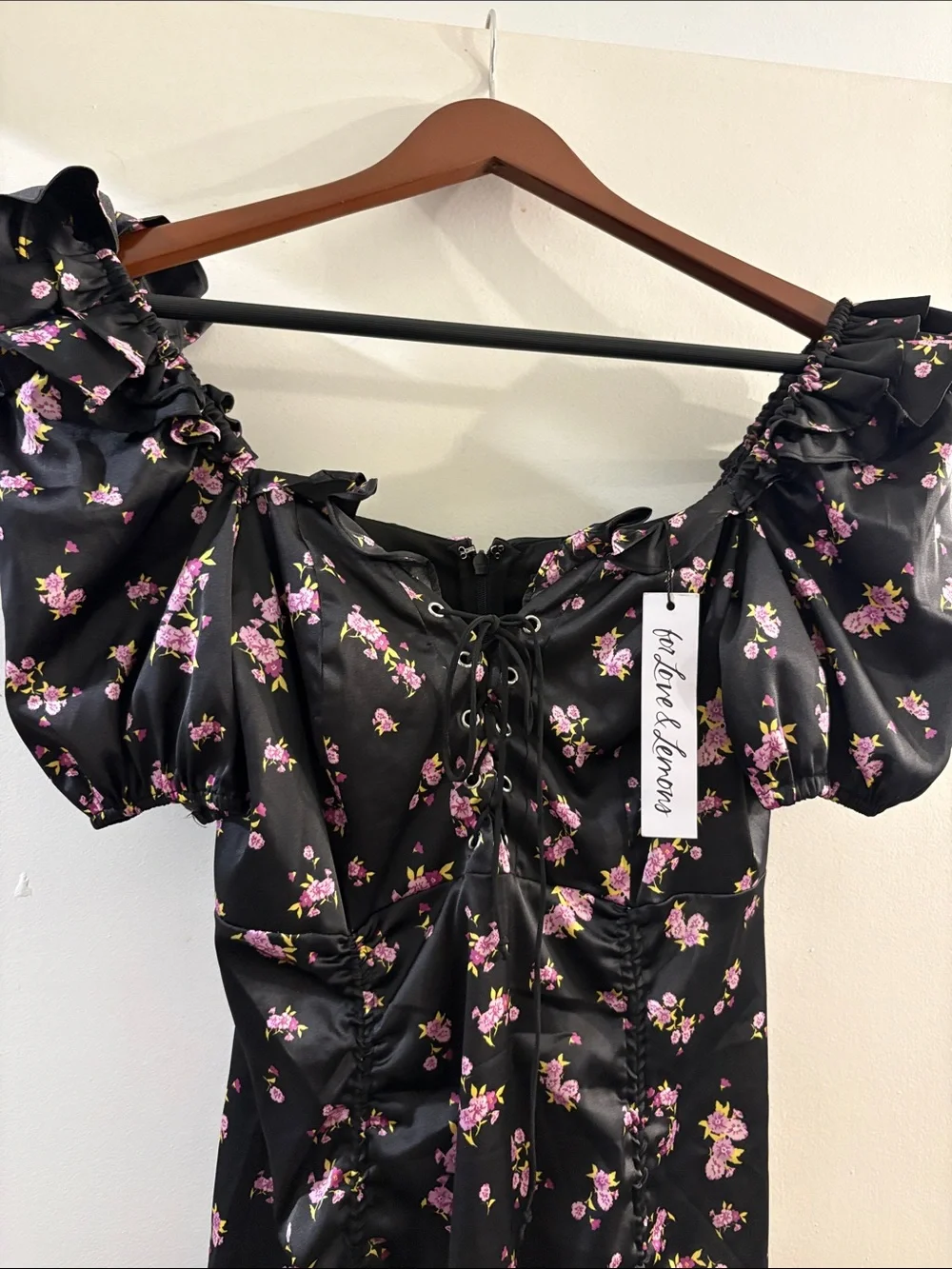 For Love & Lemons Black Floral Mini Dress - Picture 2 of 3
